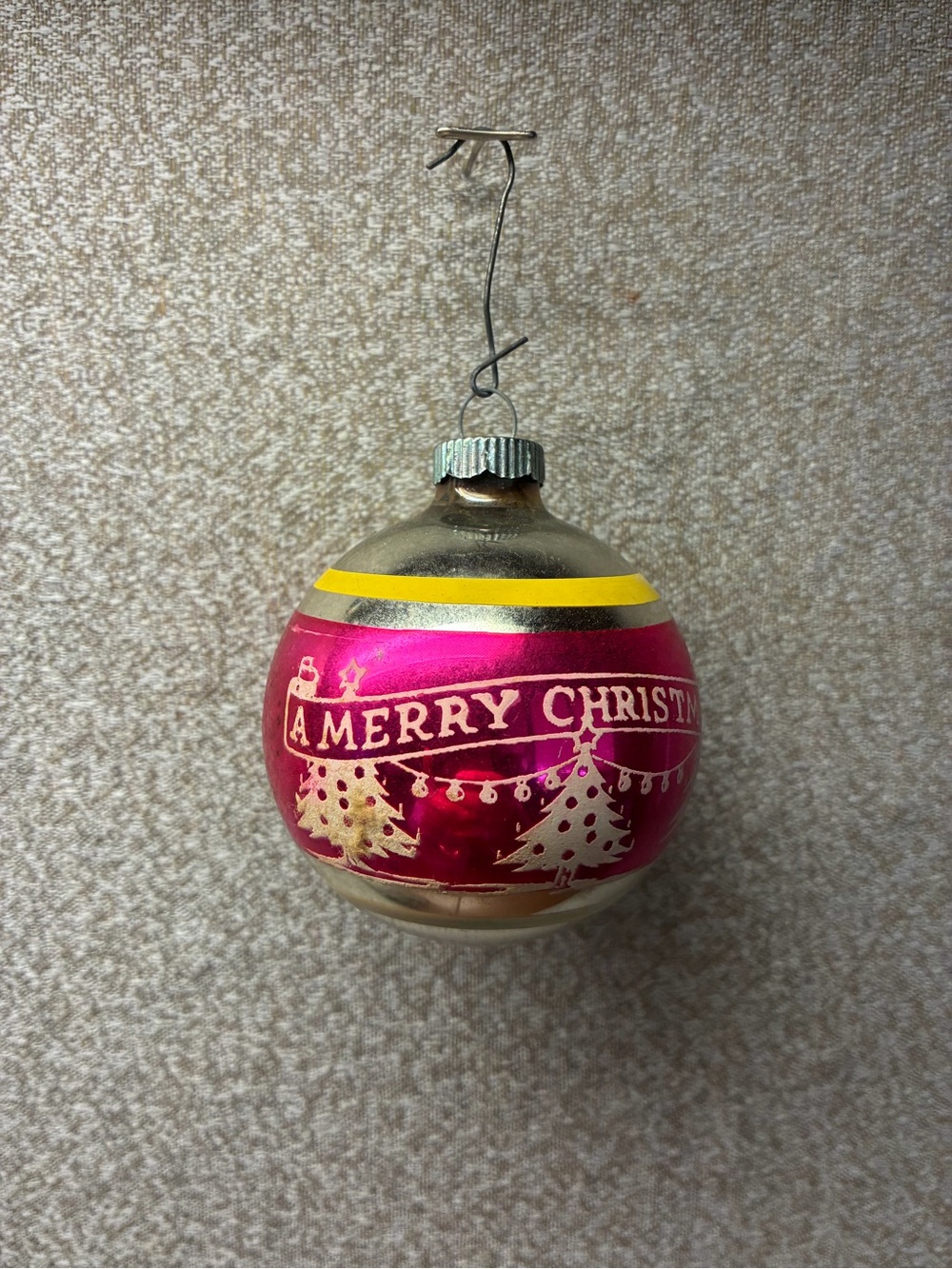 Vintage Pink "A Merry Christmas" Glass Ornament - Shine Brite